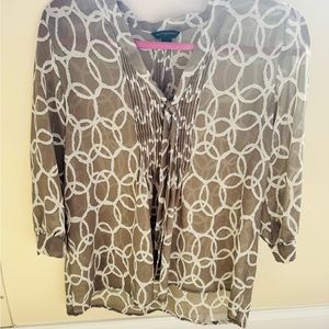 Banana Republic Tan and Brown 3/4 Sleeve Tie Front Blouse